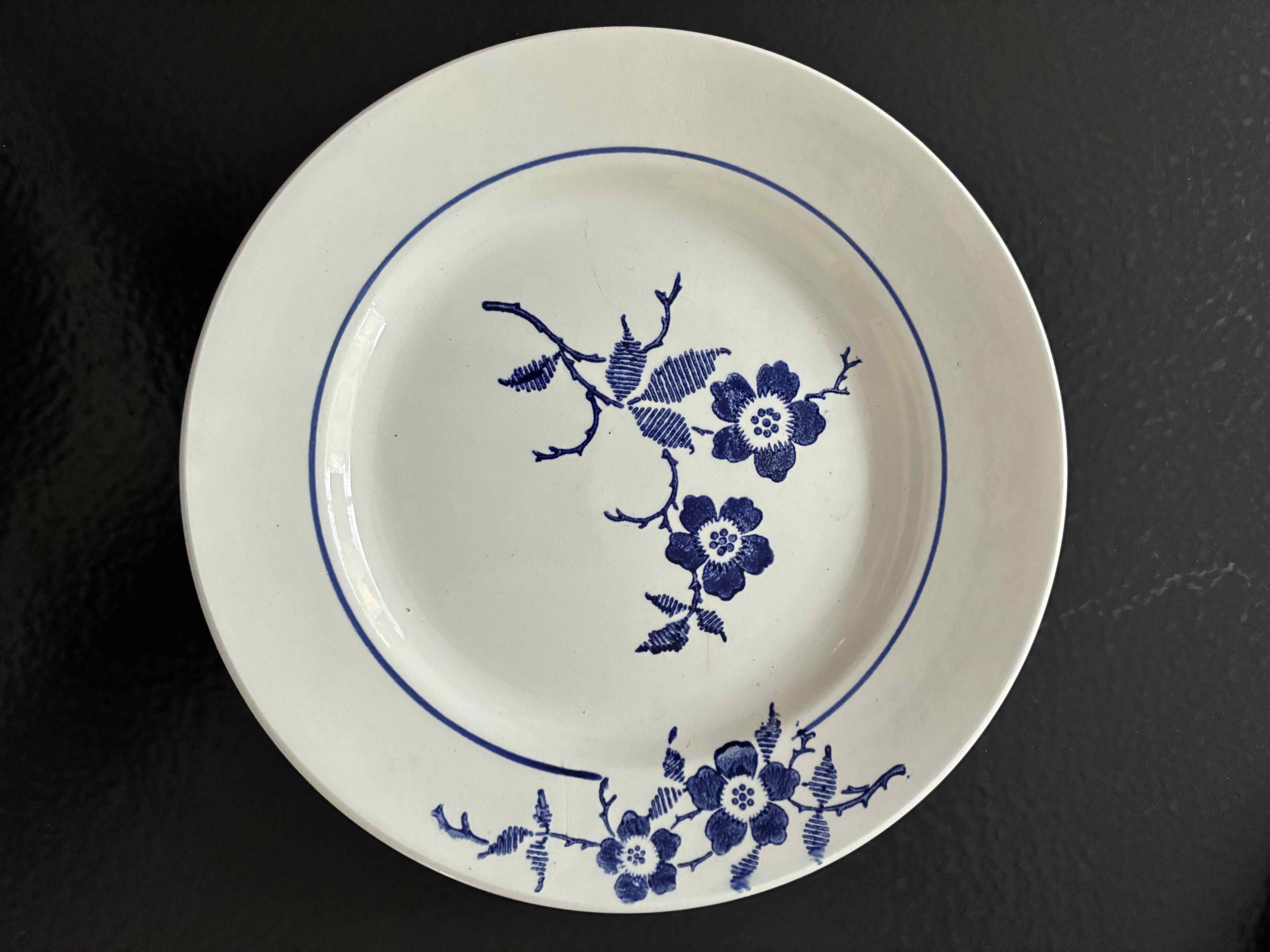 Set of 3 antique blue faience dessert plates.