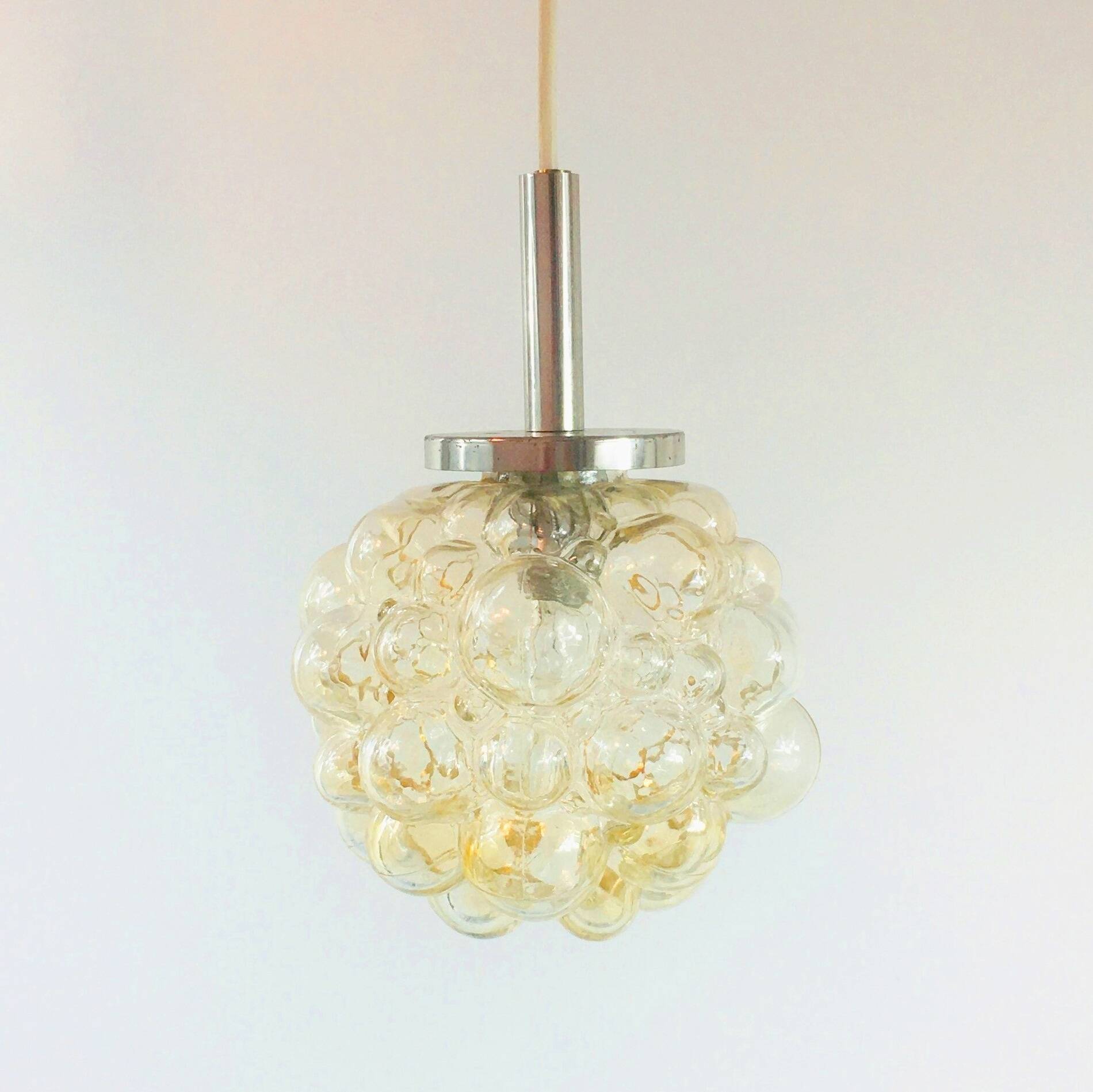Mid-Century Amber Bubble Glass Ceiling Light/Pendant by Helena Tynell for Limburg, Germany, 1960s