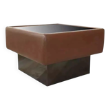 Black leather and glass coffee table