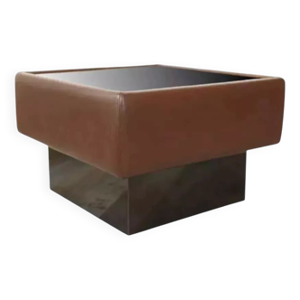 Table basse cuir et verre noir