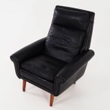 Fauteuil en cuir noir, design danois, années 1970, production : Danemark