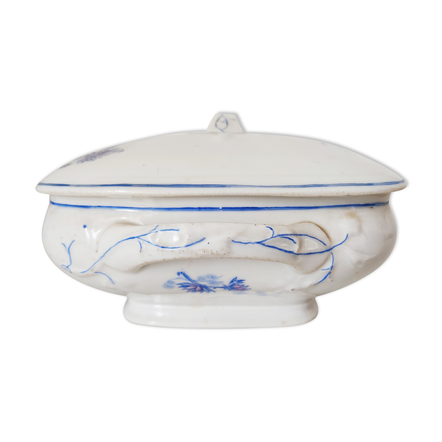 Dish with porcelain lid decoration blue flowers