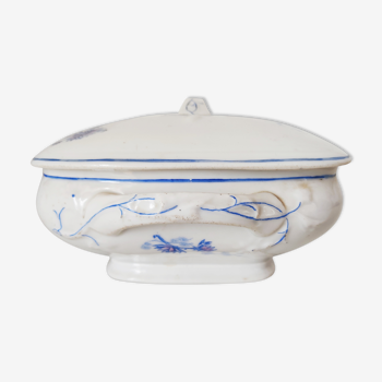 Dish with porcelain lid decoration blue flowers