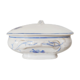 Plat avec couvercle en porcelaine décor fleurs bleues