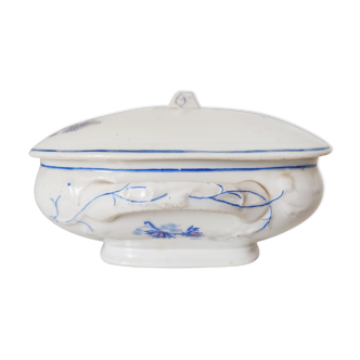 Plat avec couvercle en porcelaine décor fleurs bleues