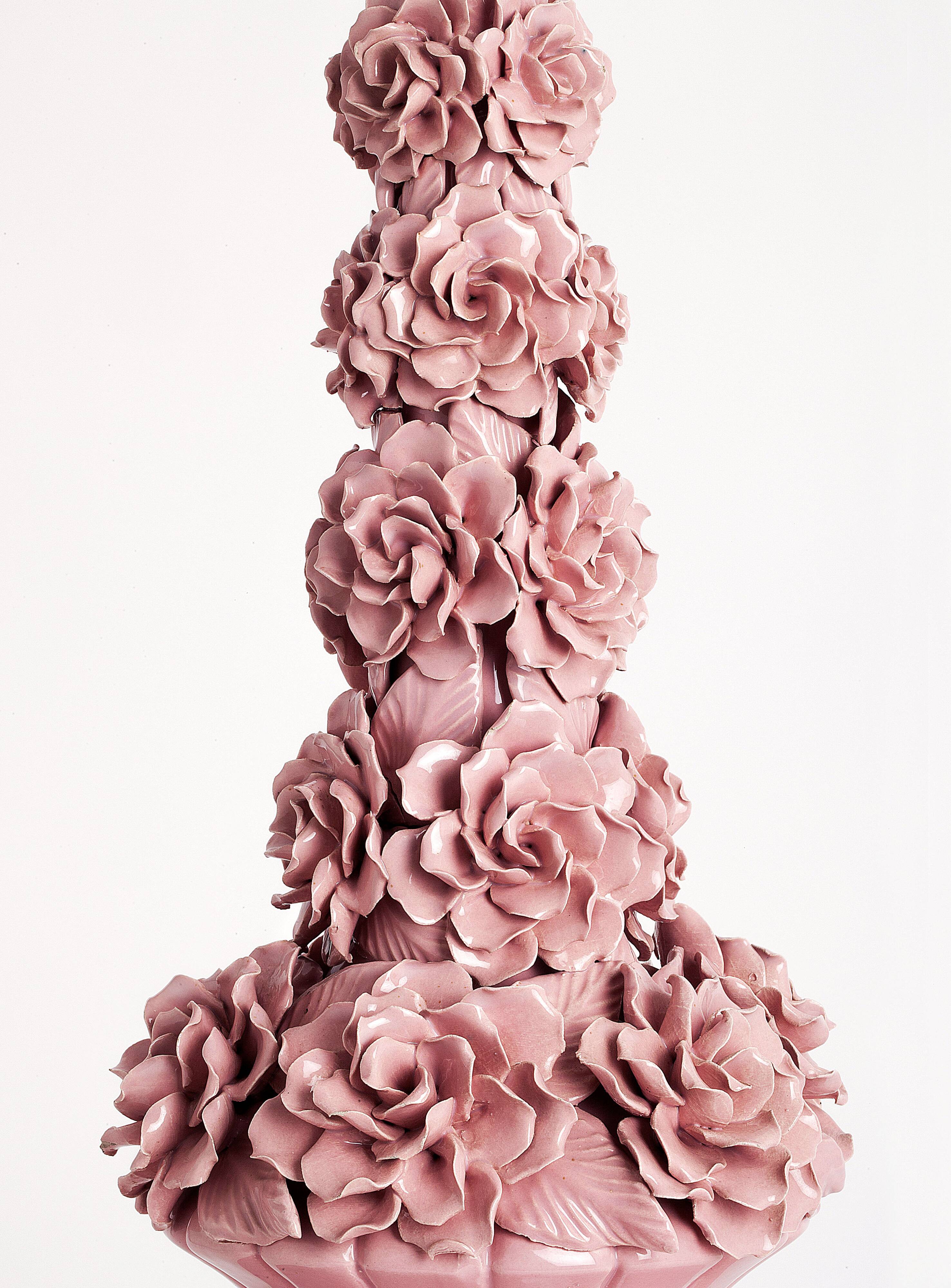 Large pink Manises lamp