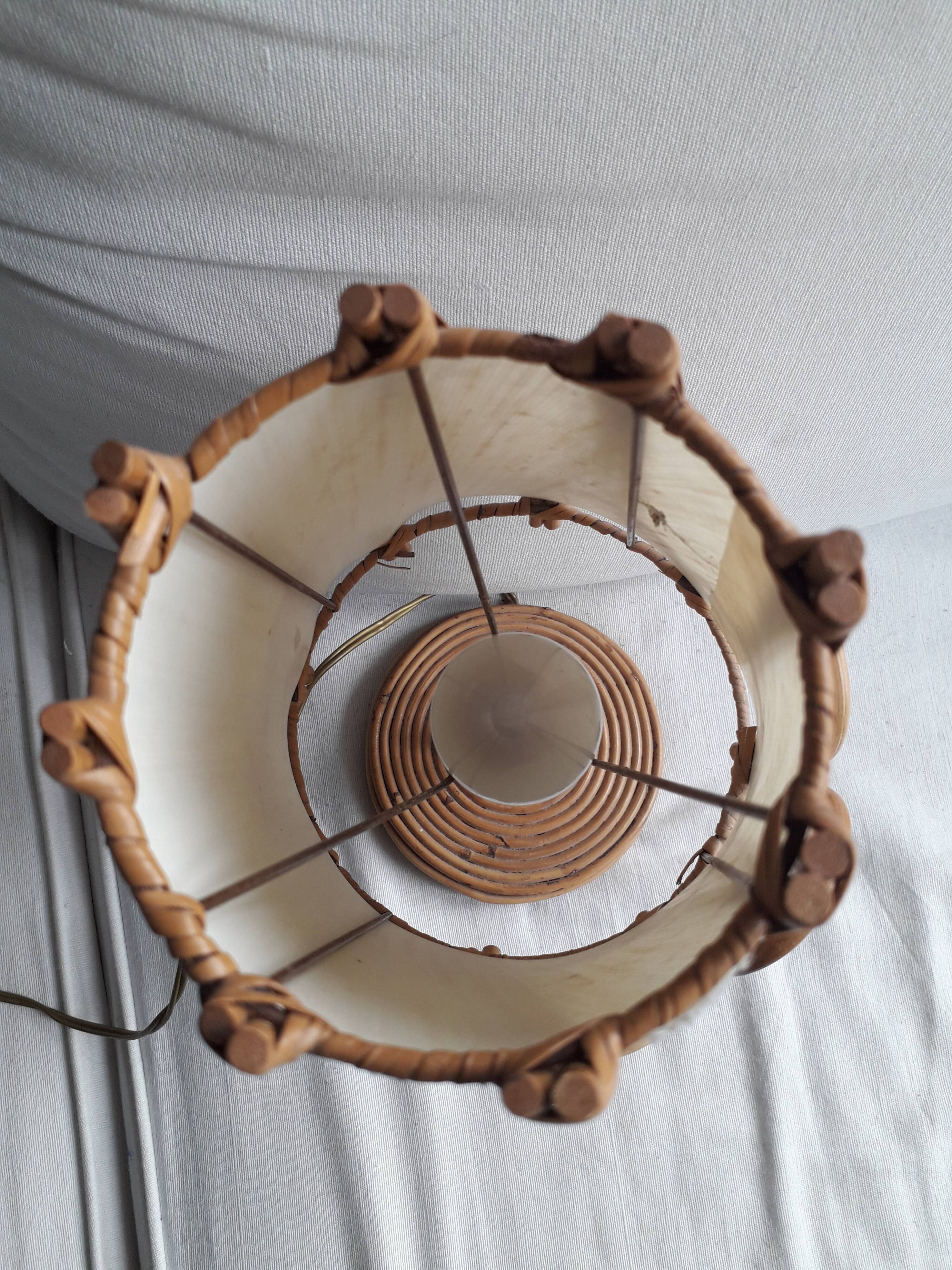 Vintage rattan lamp by Louis Sognot