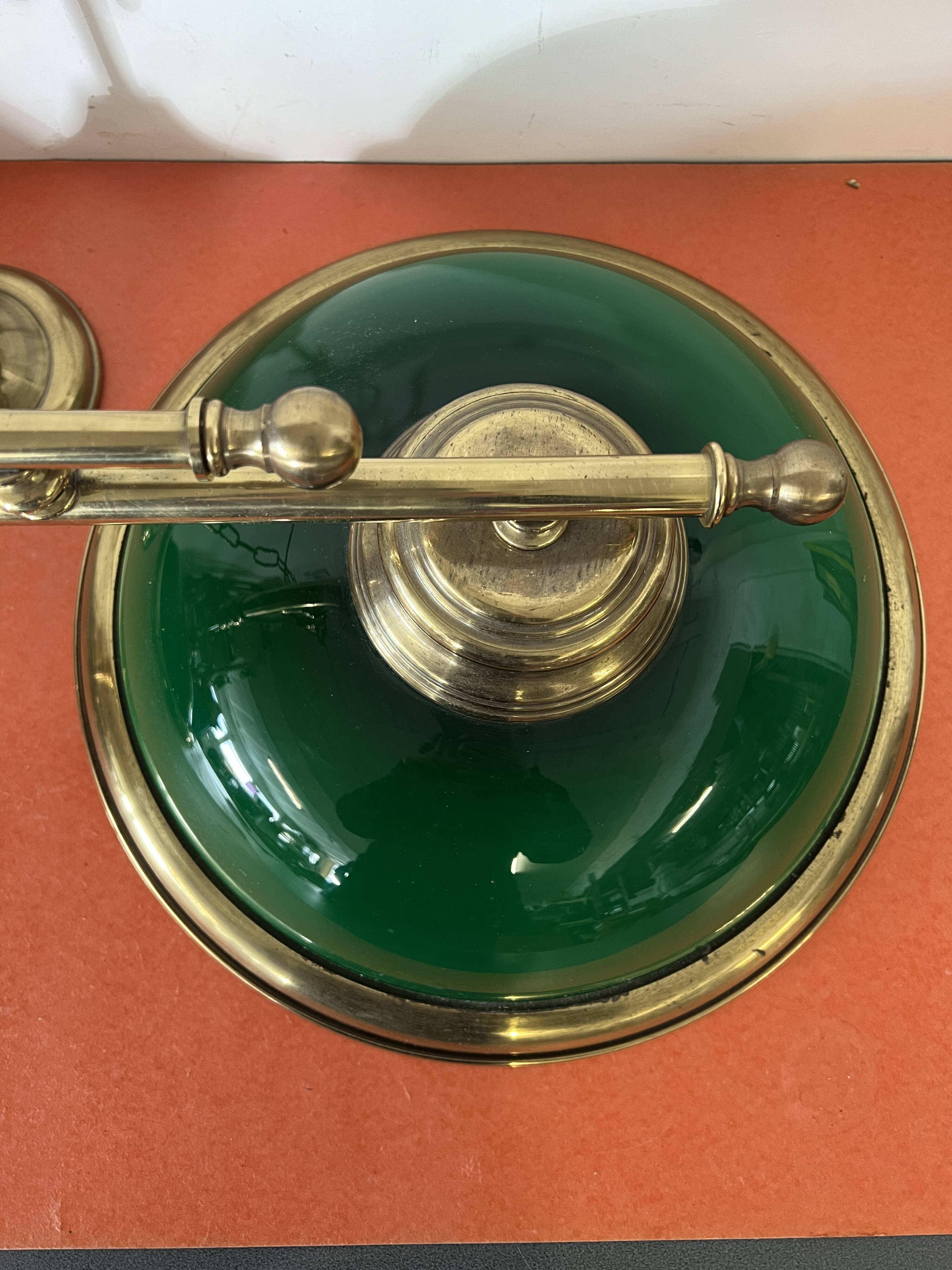 Lighting, billiard chandelier in brass and opaline