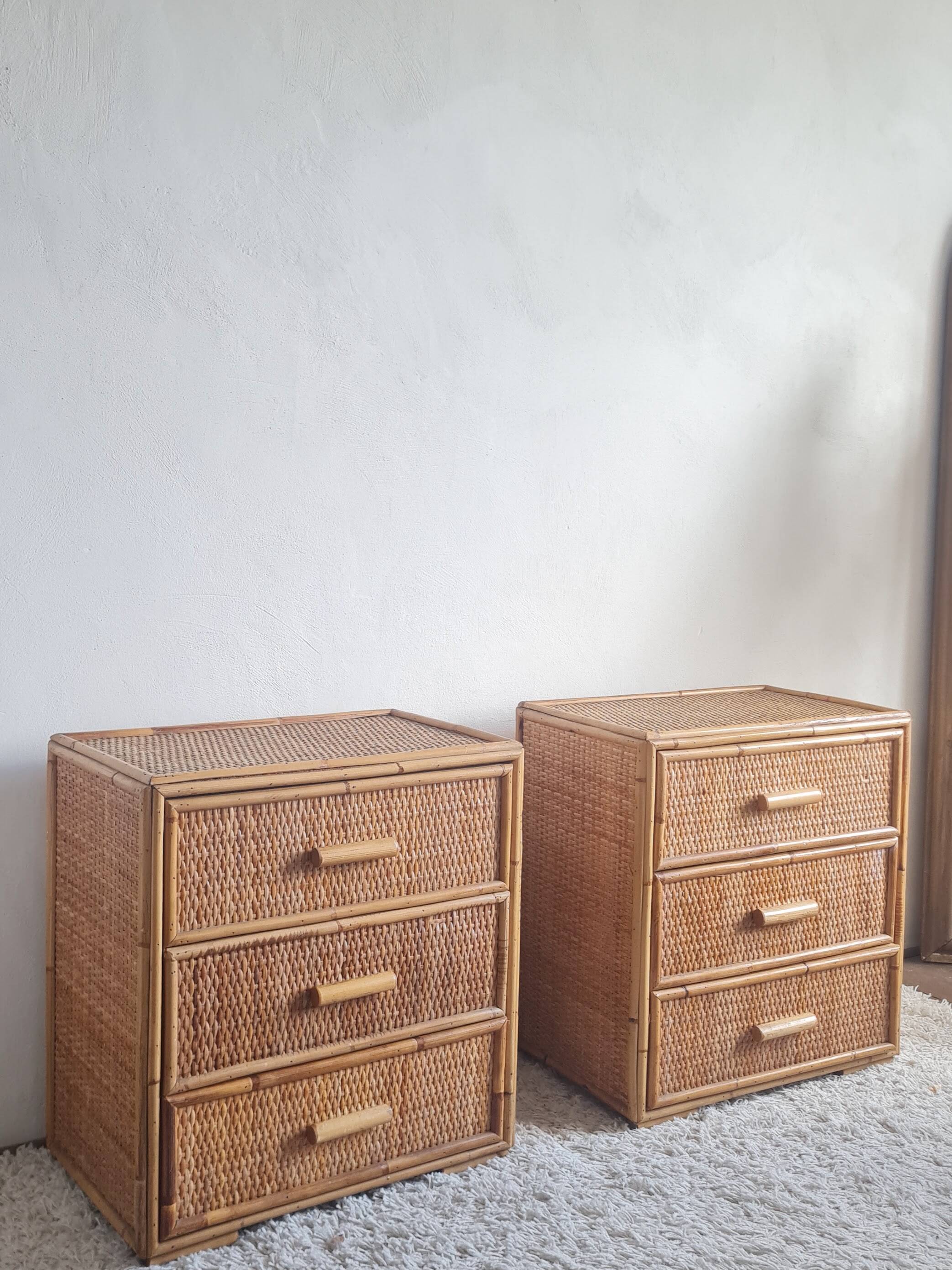 Pair of rattan bedside tables circa the 1970s.