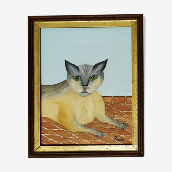 Tableau naïf portrait de chat