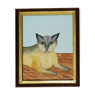 Tableau naïf portrait de chat