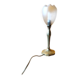 Lamp with a 19th-century chiseled bronze base and antique glass shade