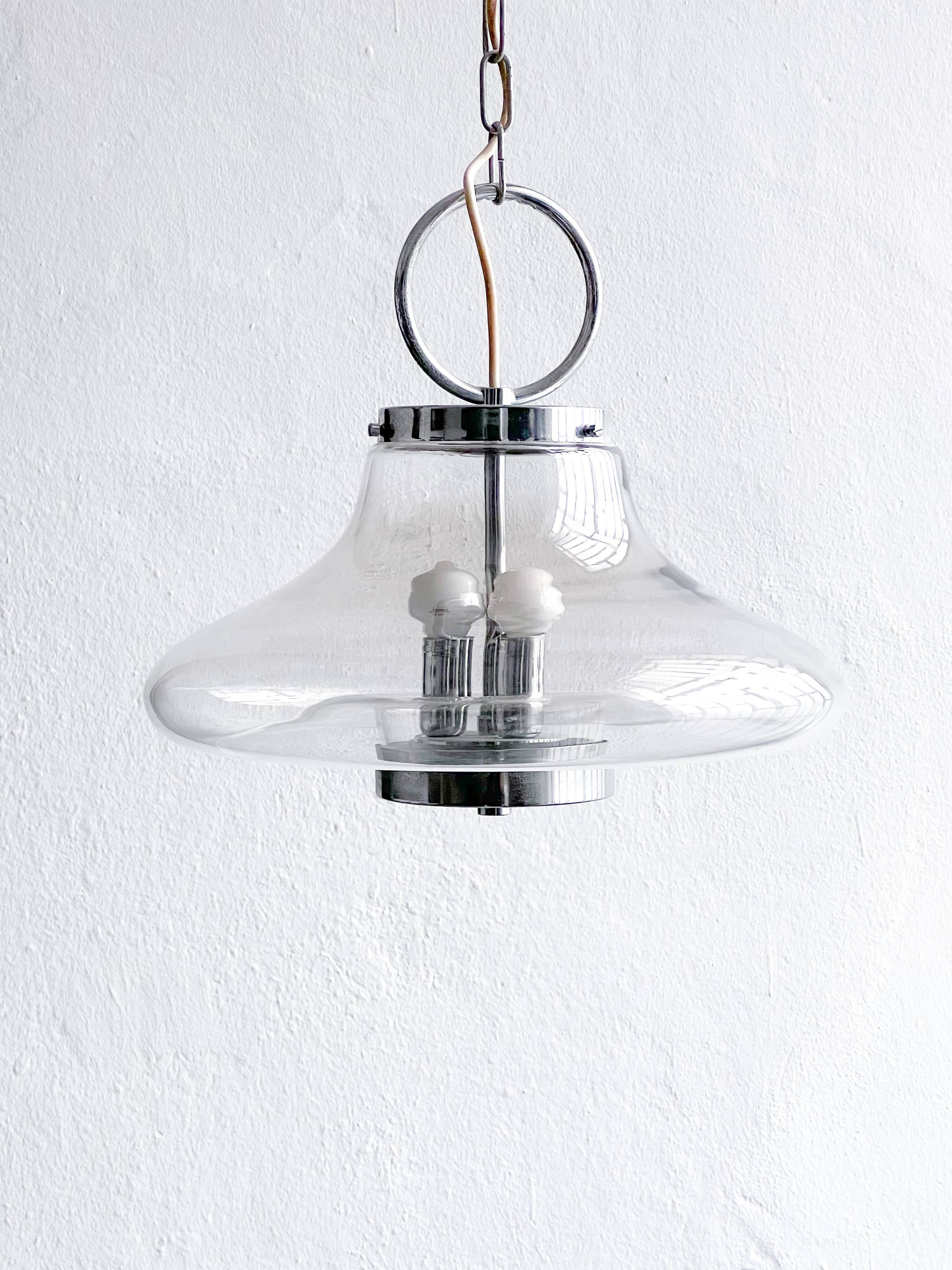Vintage Murano Glass Accent Chandelier, Space Age Era Chrome Nason Mazzega Style