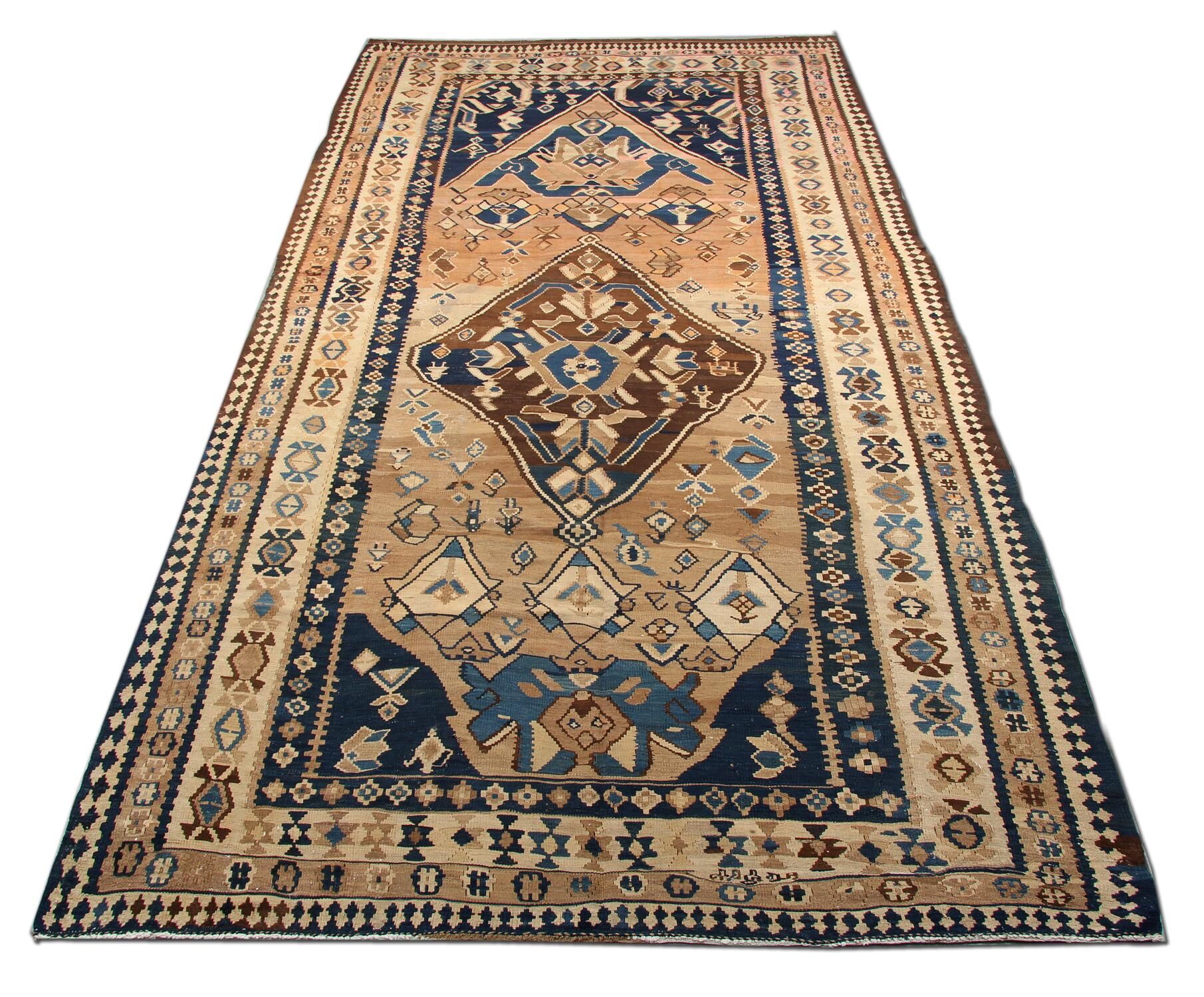 Rug Kilim Brown Wool Antique Karabagh Carpet Traditional Flat-Woven Area Rug