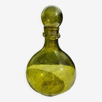 Dame Jeanne en verre bullé verrerie  de Biot vert H 39 cm