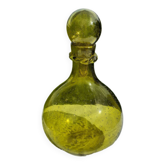 Dame Jeanne en verre bullé verrerie  de Biot vert H 39 cm