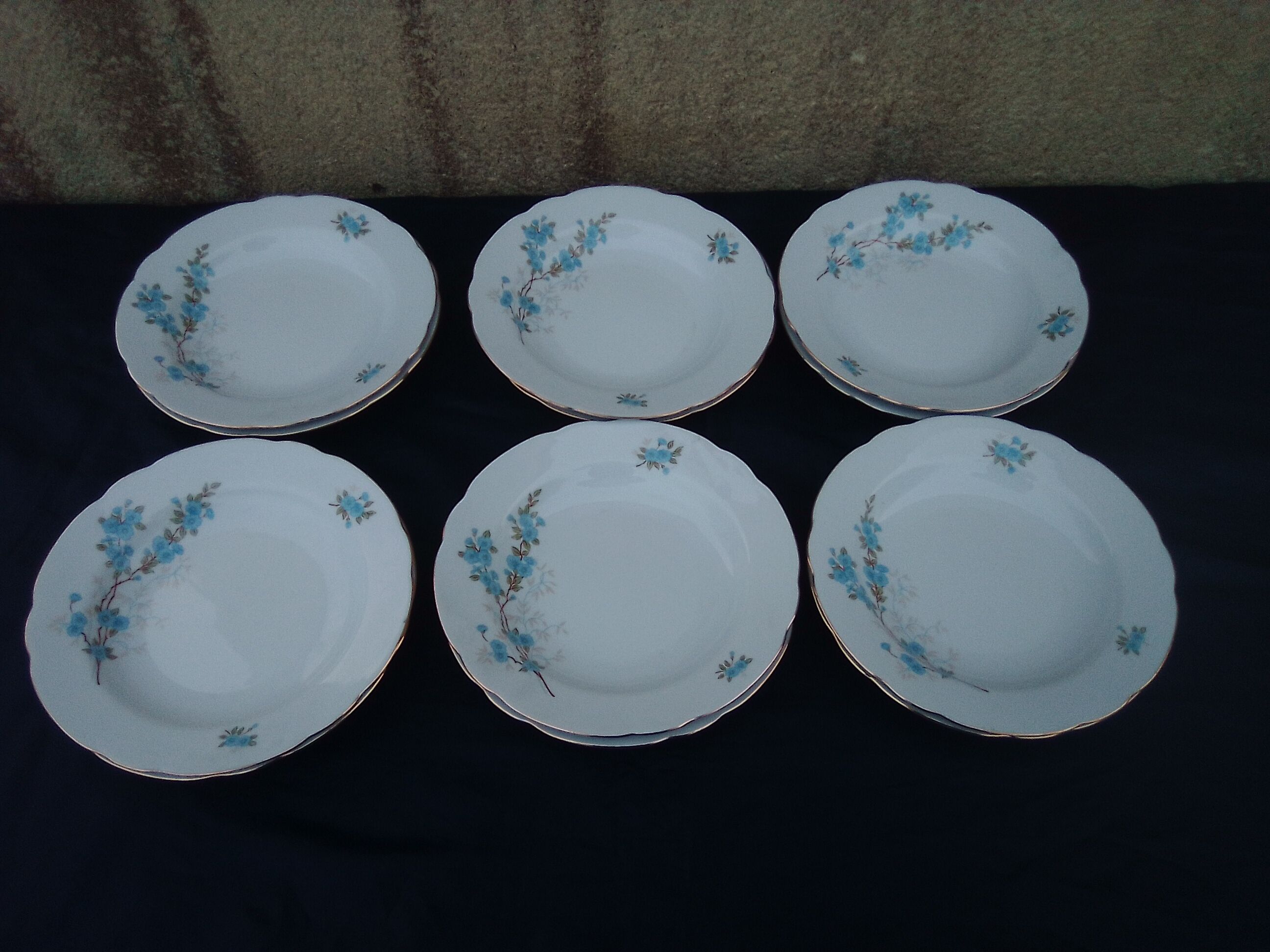 12 hollow plates in Kahla porcelain made in GDR diam 22 cm blue flower pattern