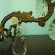 Rococo chandelier with crystal pendants, 4 lights, brass and metal 1950/1960