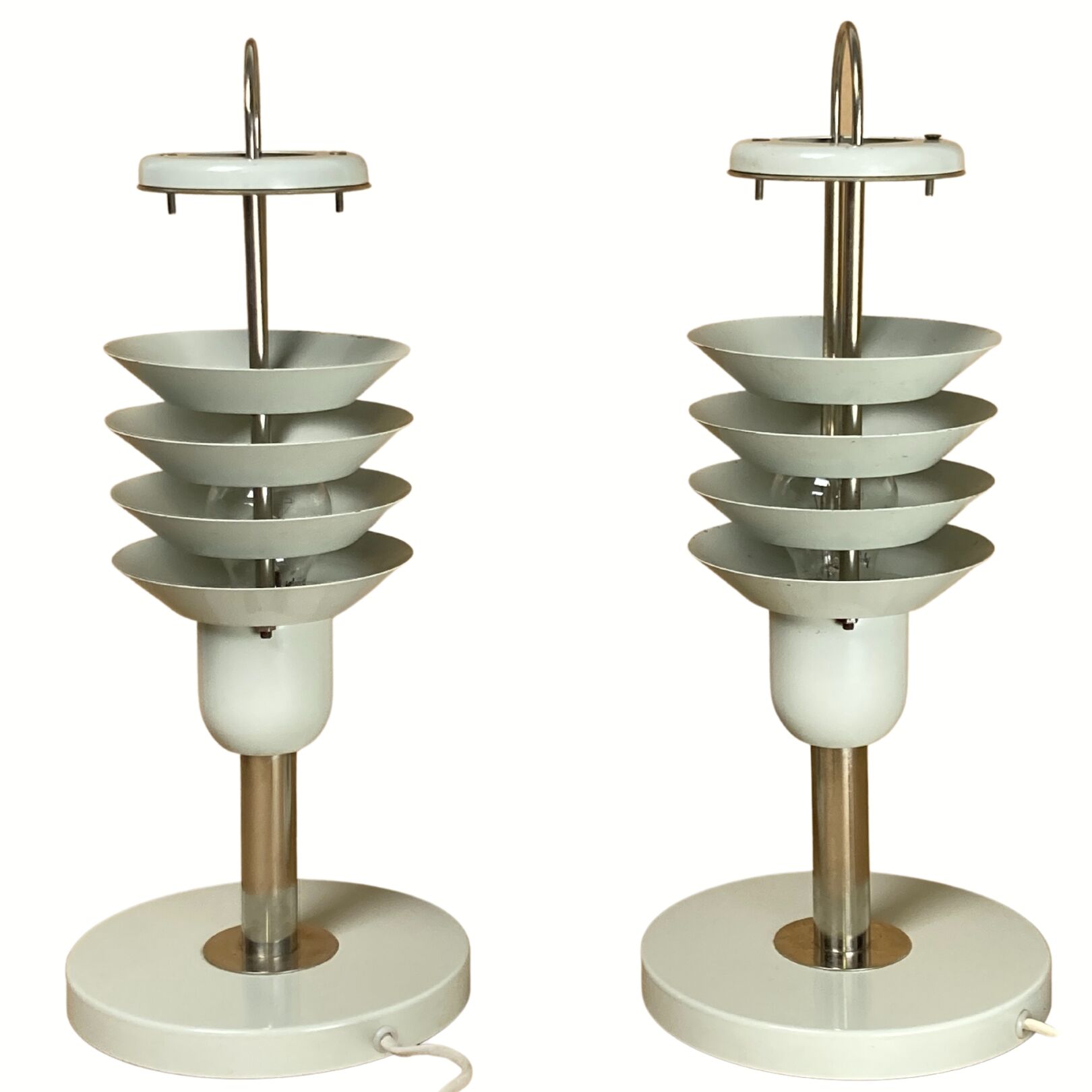 Pair danish scandinavian space age architectural table lamps