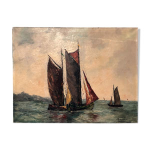 Tableau voiliers au crépuscule