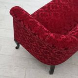 1950s, Danish 2-seater sofa, cherry-red furniture velour.