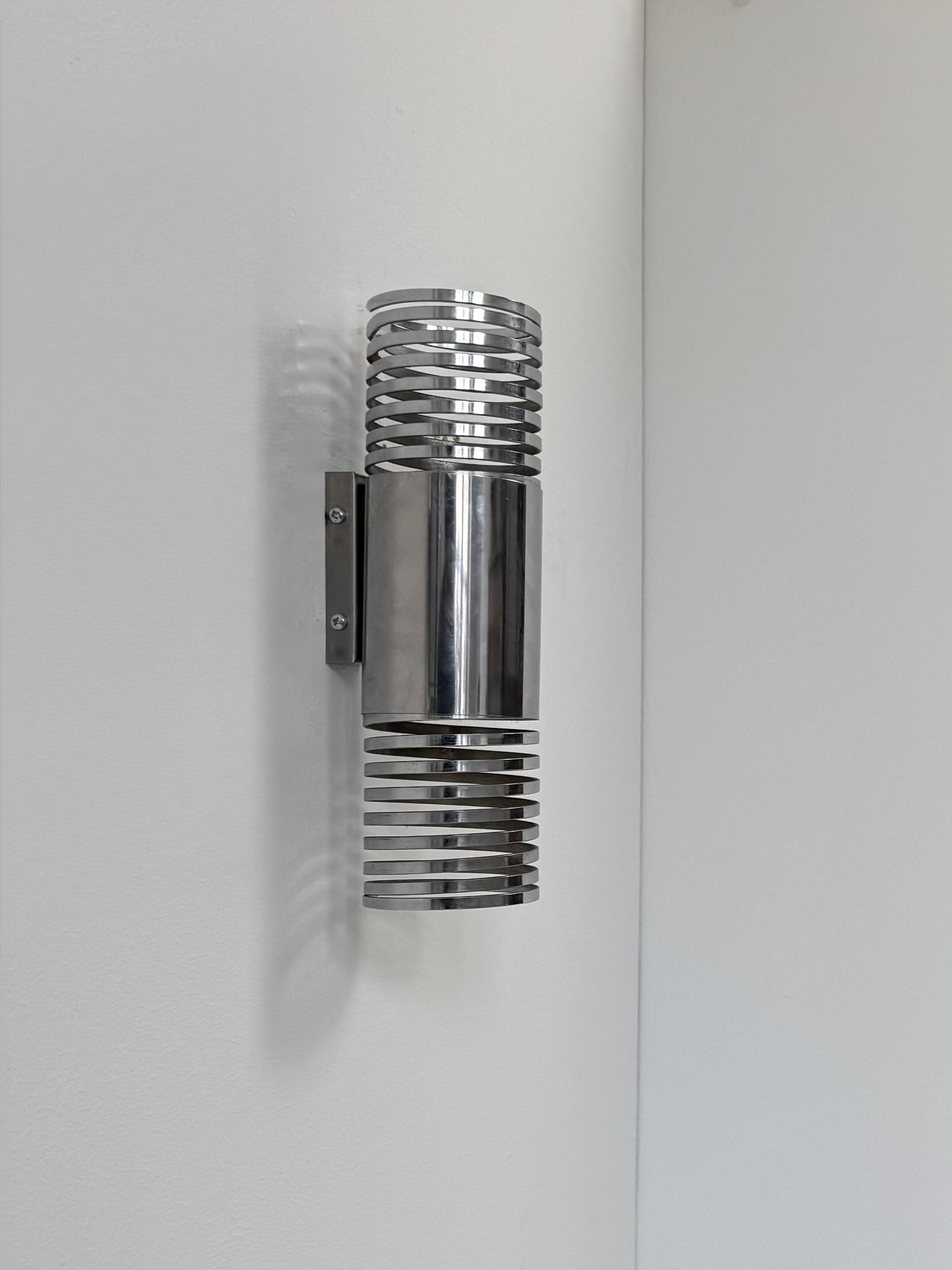Pair of vintage chrome metal wall lights, France, 1970.