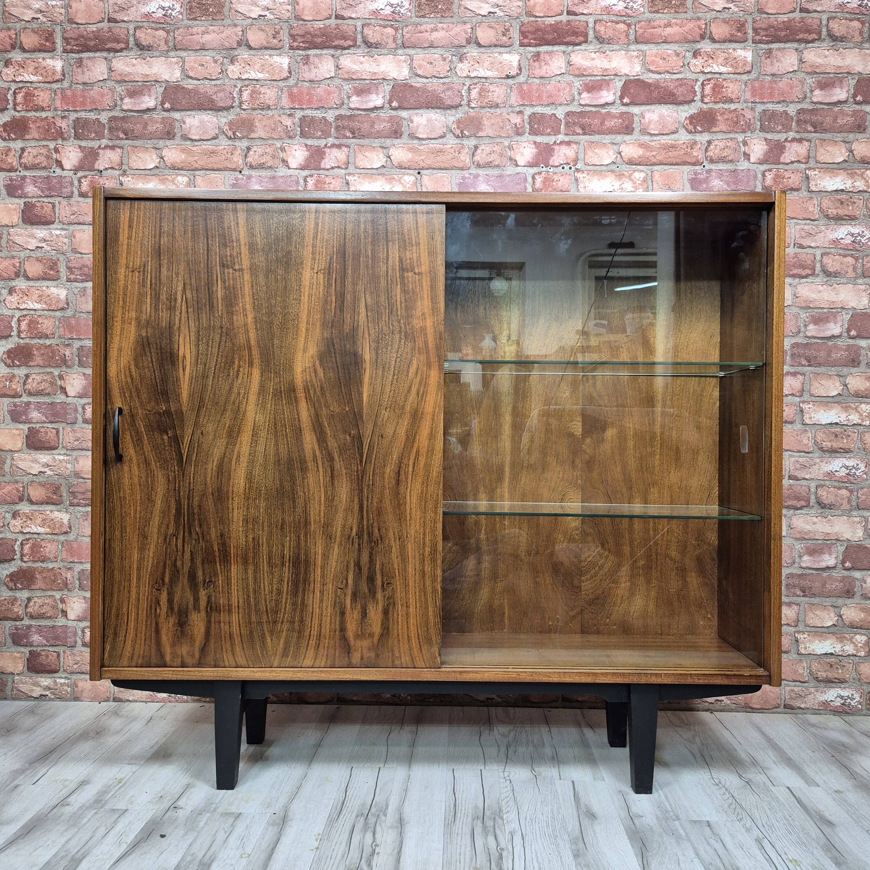 Restored "Violetta" Display Cabinet in Walnut & Mahogany – Poland 1960s