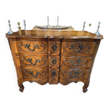 Louis XV style chest of drawers with crossbow front and 3 drawers in solid walnut