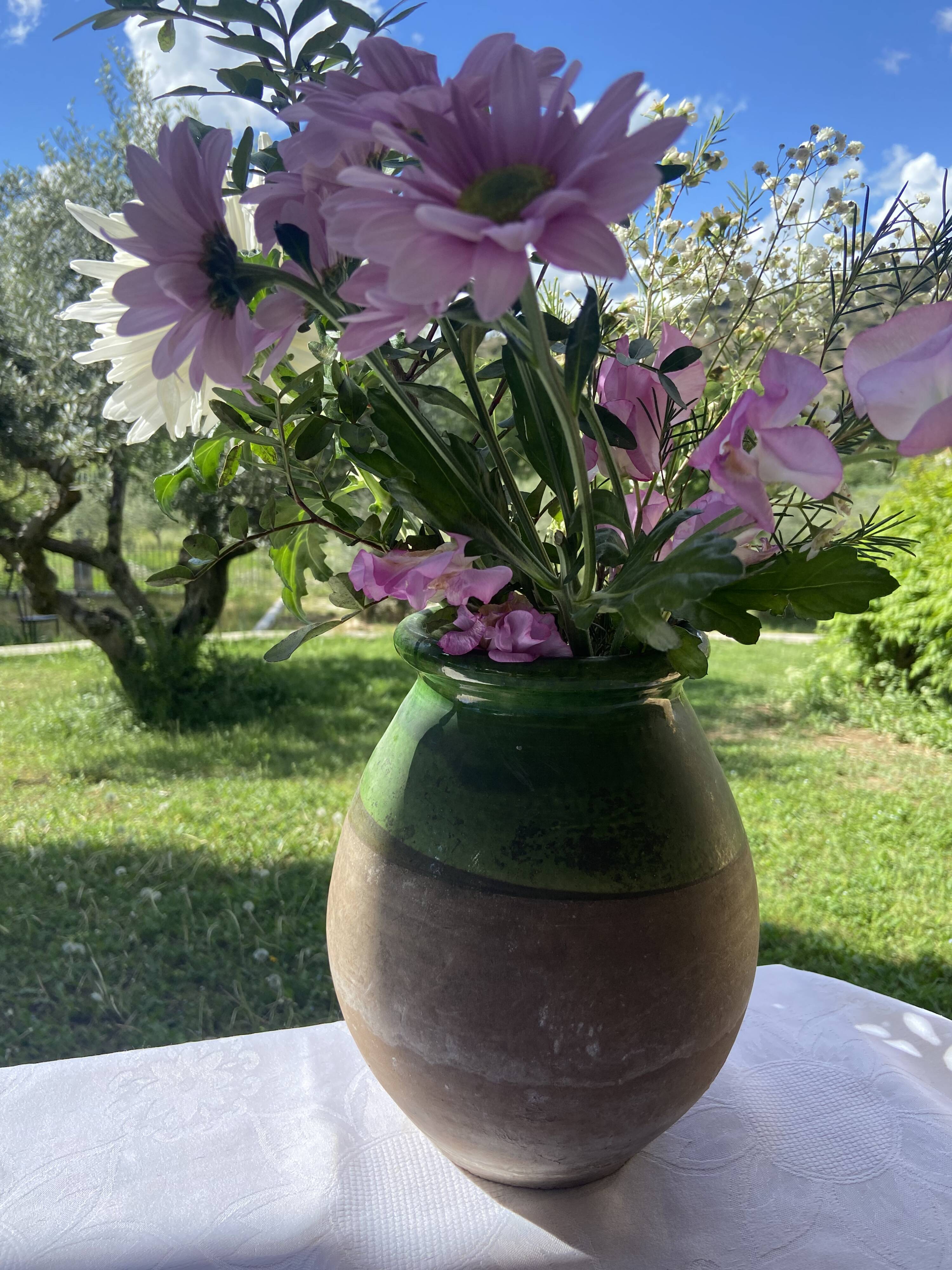 Vintage green glazed terracotta pot – rustic Provence spirit