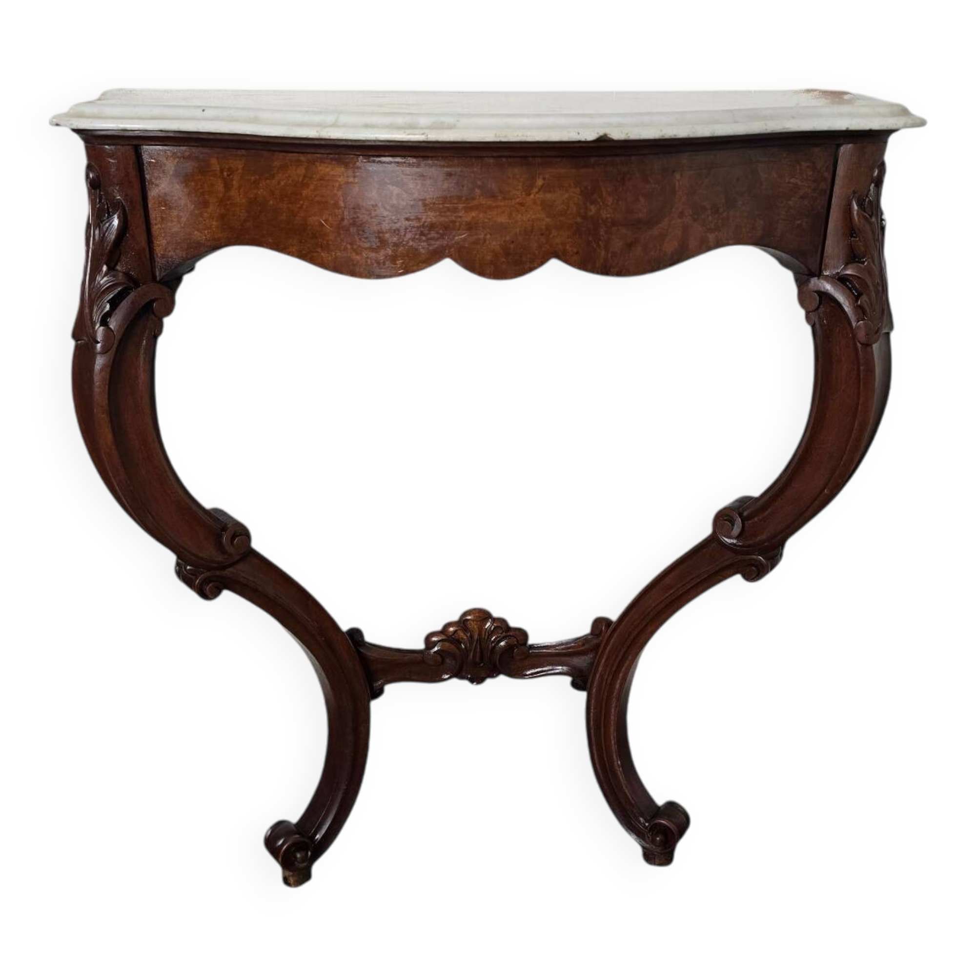 Antique Louis XV style curved console in walnut