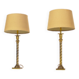 Paire de lampes de table à colonne en laiton vintage par Kullmann
