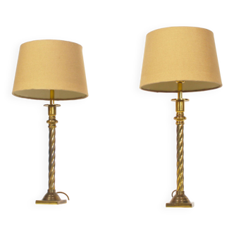 Paire de lampes de table à colonne en laiton vintage par Kullmann