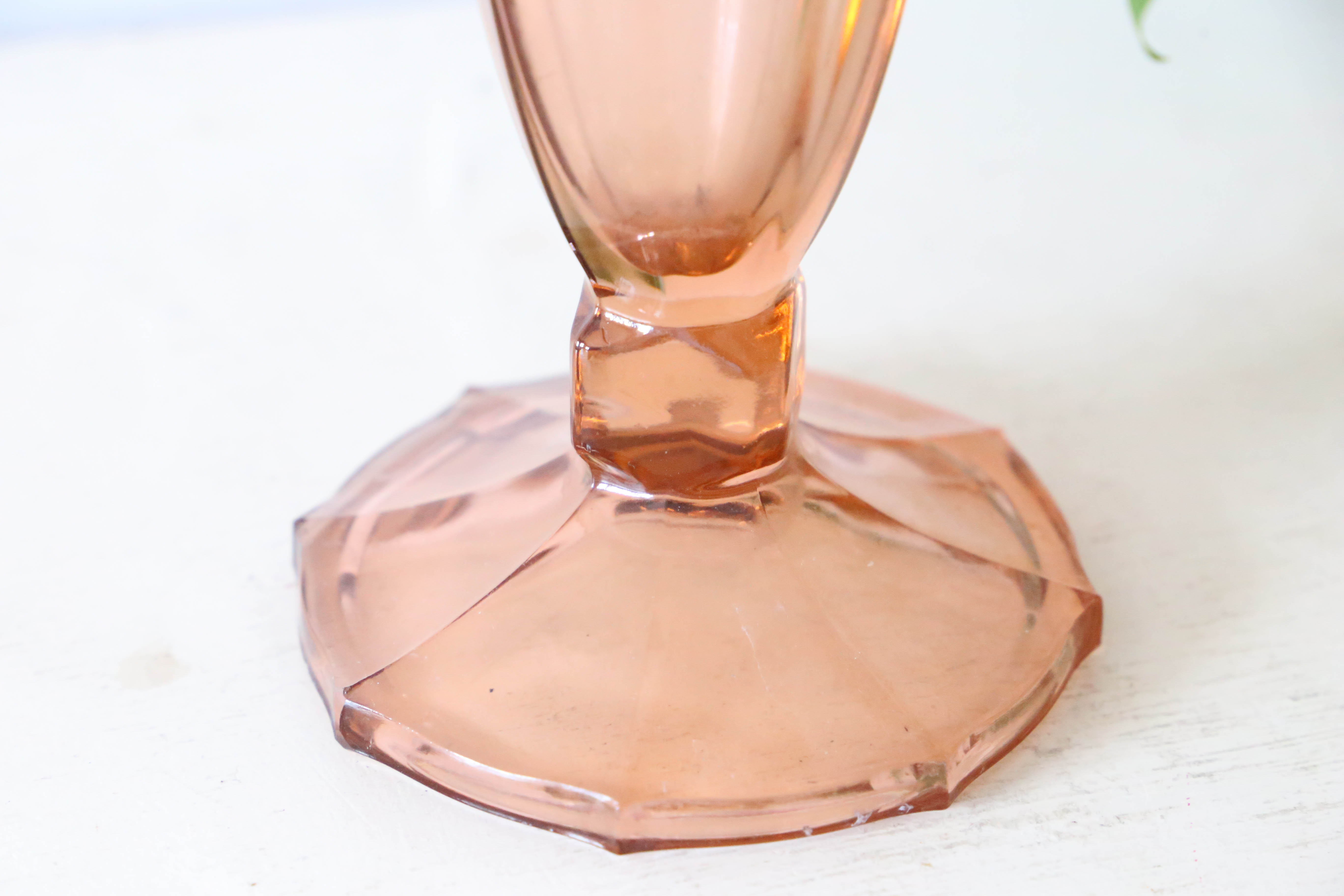 Large antique pink glass vase, molded glass, vintage French, authentic