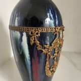 Ceramic vase with enamel drips, brass mount, around 1920, Be