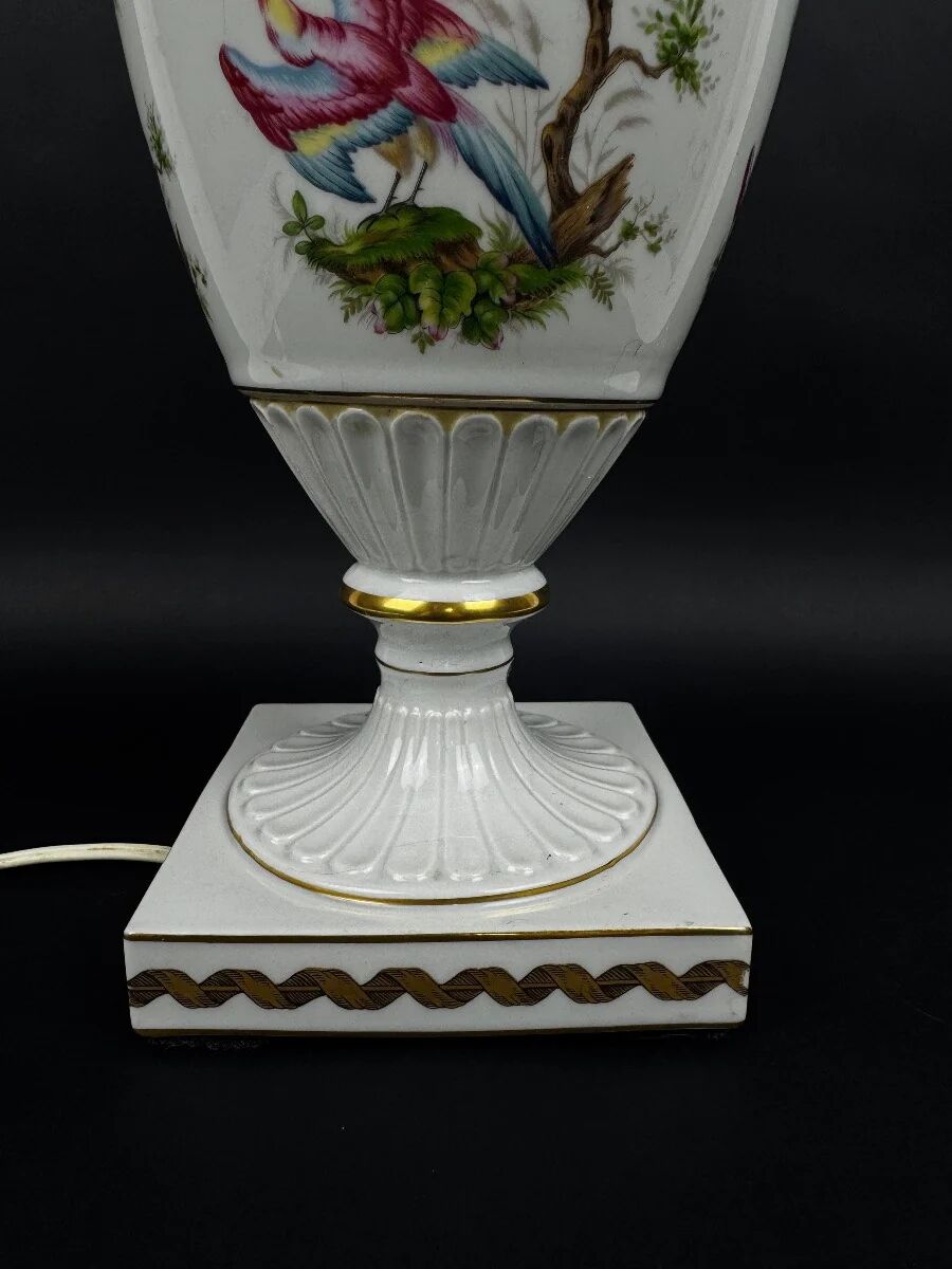 Raynaud Limoges lamp base in porcelain, paradise birds