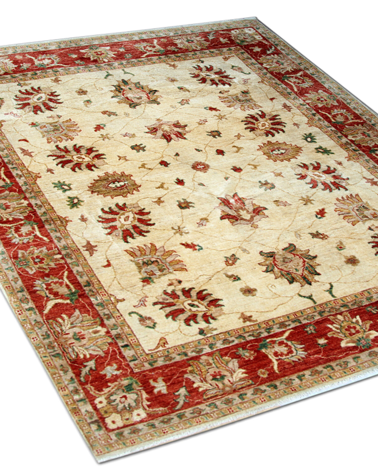 Handwoven cream wool ziegler rug traditional afghan carpet 198x249cm