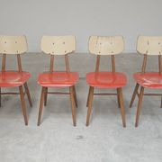 Set of 4 Ton (Thonet) red wooden chairs from the 1960s.
