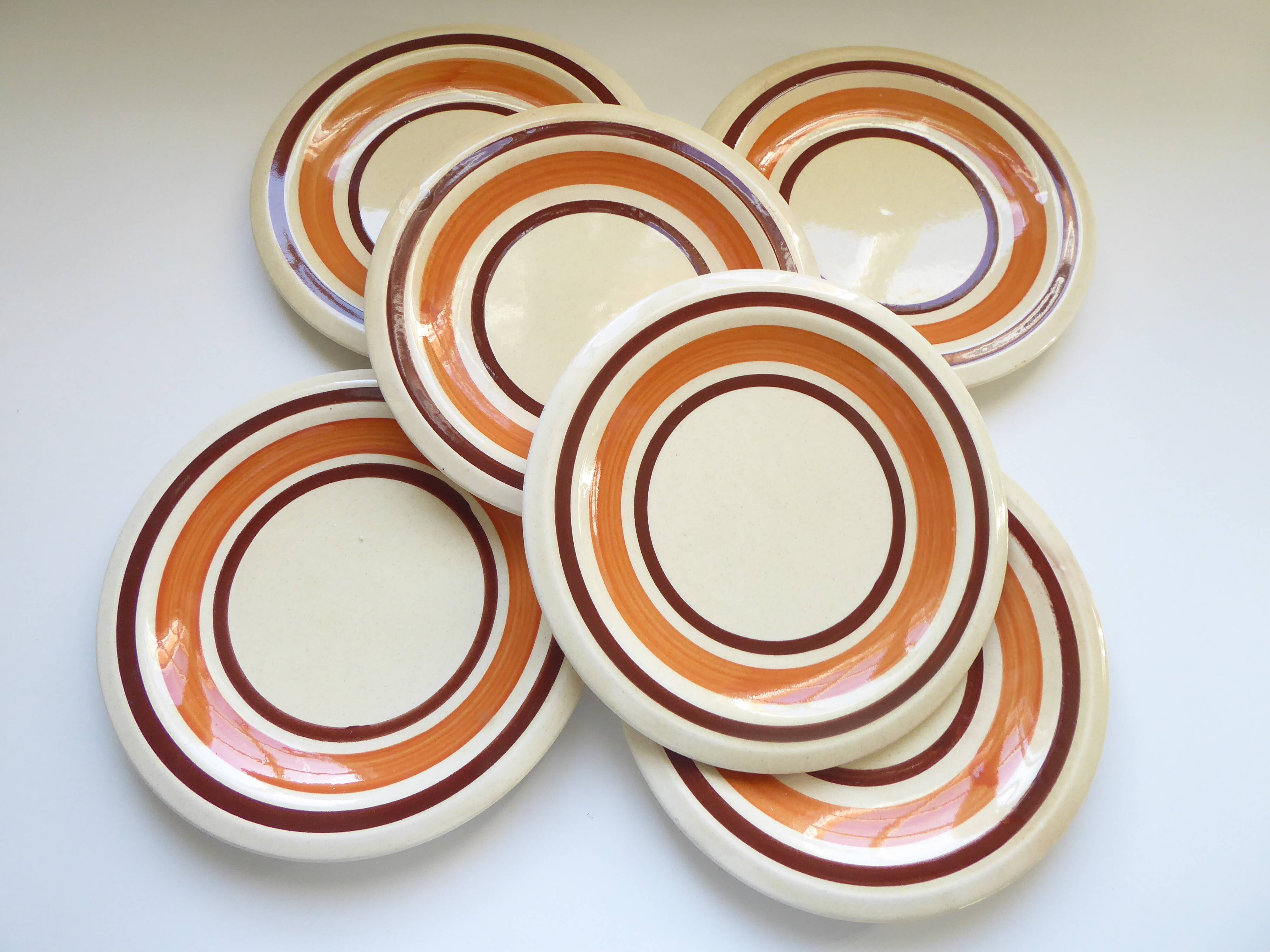 Set of 6 Vintage Earthenware Dessert Plates