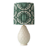 Art Deco table lamp by Charles Catteau for Boch Frères "Pineapple" with new Ikat silk shade.