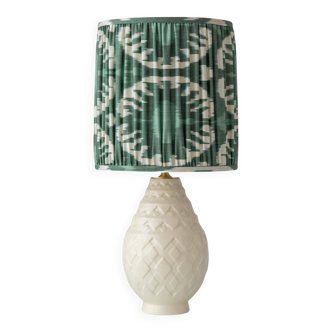 Art Deco table lamp by Charles Catteau for Boch Frères "Pineapple" with new Ikat silk shade.