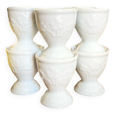 Six coquetiers ''Trèfles'' en porcelaine - 1970.