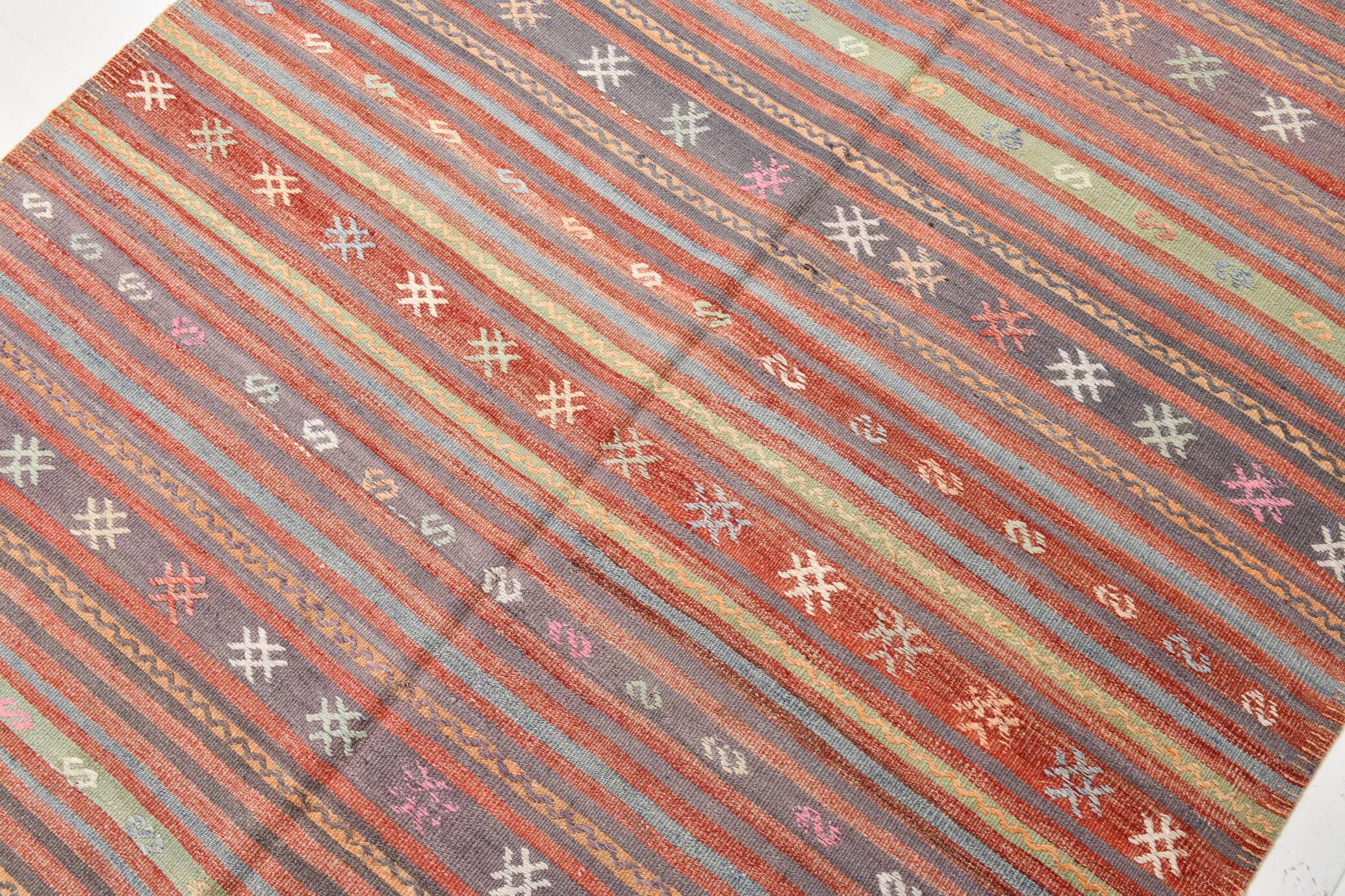 7x5 Red & brown Handmade Wool Kilim Rug,221x156 Cm