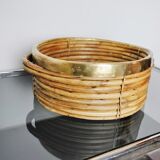 Rattan and brass basket, Italy, 1970