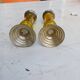 Pair of Silver Metal Candlesticks, Yellow Glass