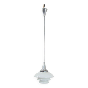 Suspension verre opale - chrome