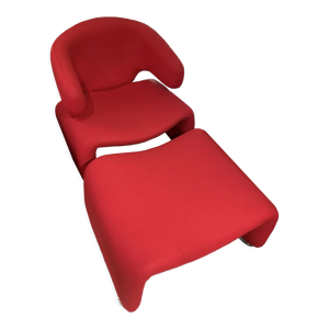 fauteuil et repose pied - rouge