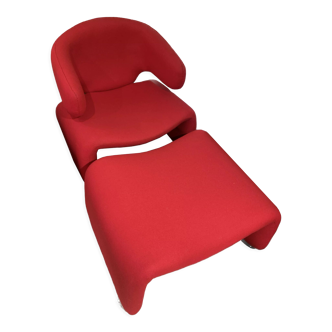 Armchair and footrest "djinn" by Olivier Mourgue edition Airborne - bright red