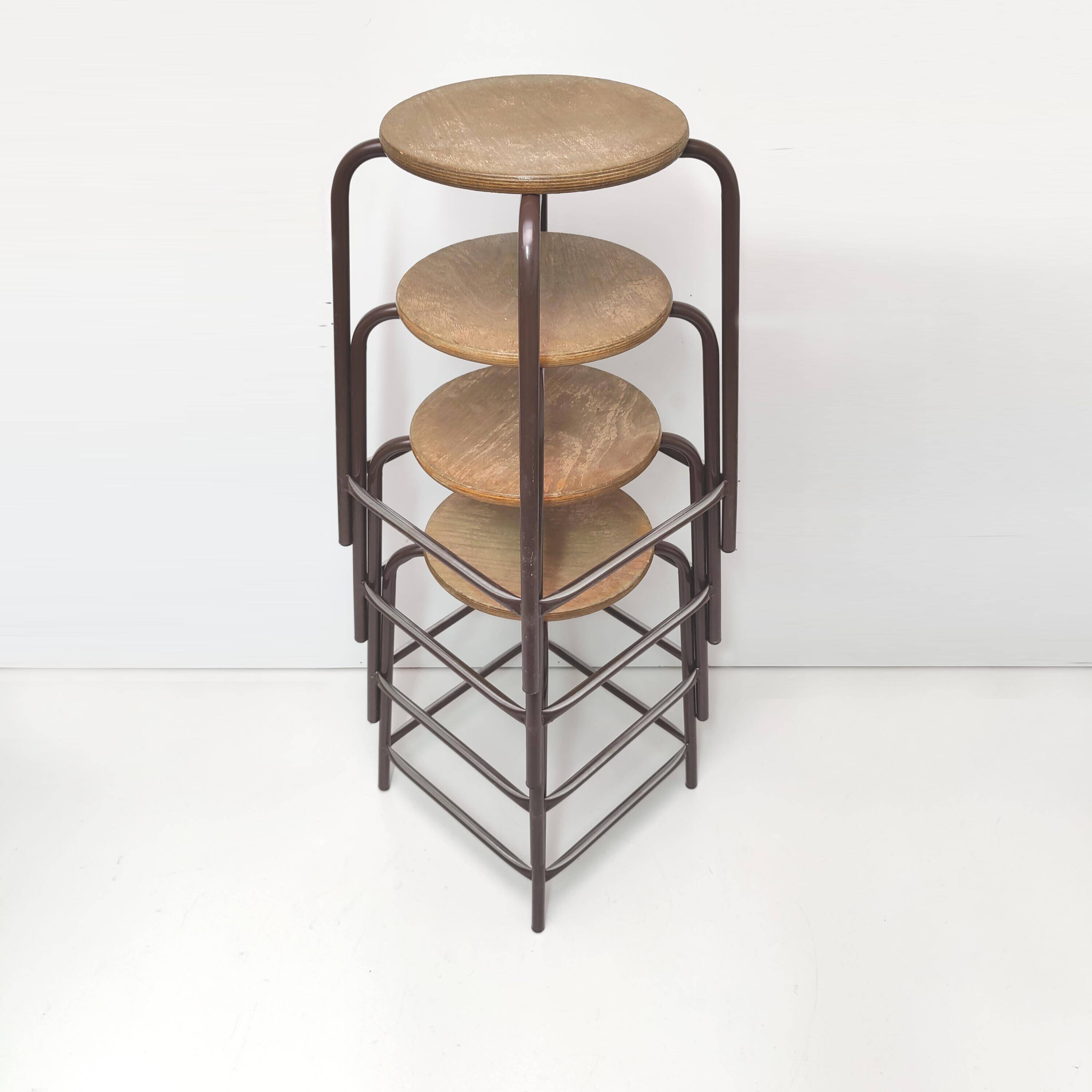 4 vintage metal and wood laboratory stools