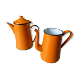 Lot of vintage orange enamelled coffee makers