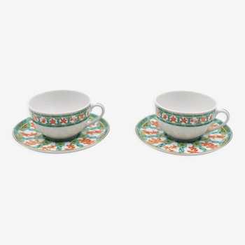 2 cups Christofle Oceana Green Ginkgo porcelain